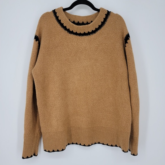 Zara Contrast Trim Oversized Brown Knit Pullover Sweater Sz S - Picture 1 of 3